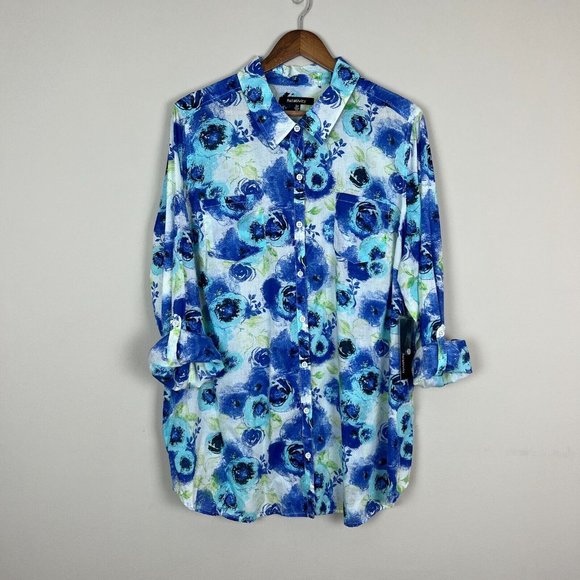 Relativity Shirt Top Womens 3X Blue Button Up Lightweight Collared Long Sleeve - Picture 2 of 14